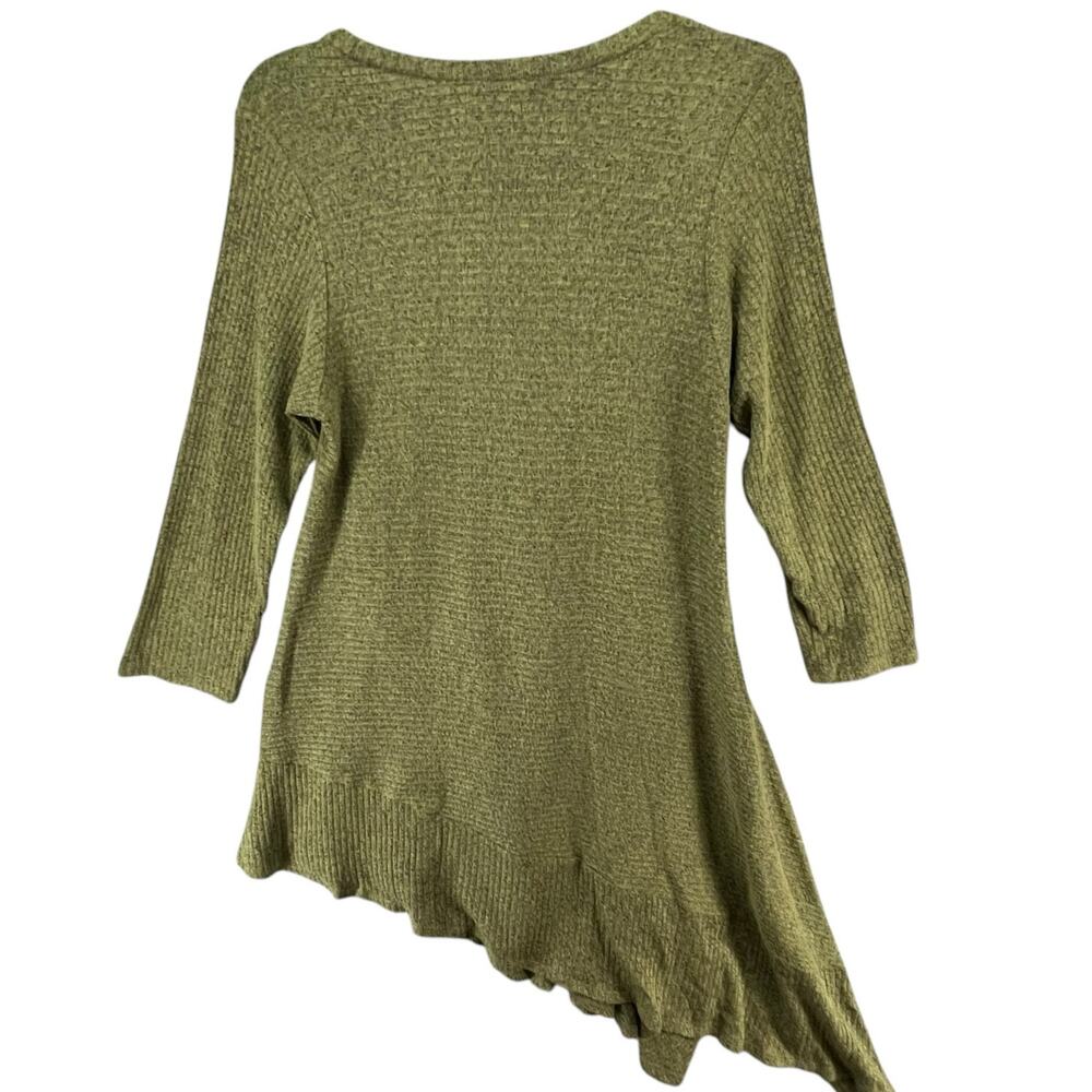 Comfy USA Tunic Top Womens Size M Olive‎ Green Asymmetric Stretch Knit Lagenlook - Picture 3 of 11